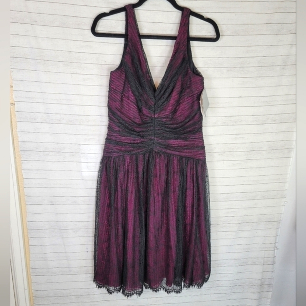 CARMEN MARC VALVO 100% SILK LACE OVERLAY FIT & FLARE DRESS, SZ 12